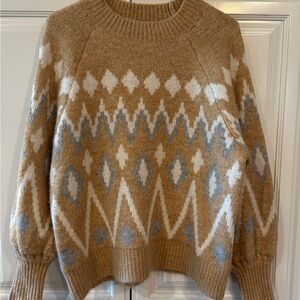 a new day Geometric Pattern Sweater - Tan, White, and Gray